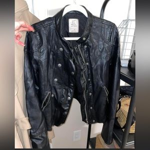Medium Free People Vegan Leather Jacket with detachable hood